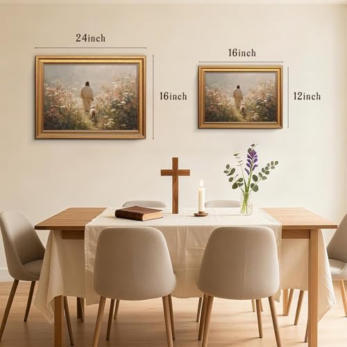 Gold Framed Jesus Wall Art Jesus Leaves The 99 Sheep Pictures 16x24 Inch - color: Jesus, size: 24"L x 16"W