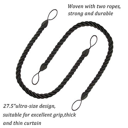 BEL AVENIR Curtain Tiebacks Ropes Tie-Backs,Handmade Holdbacks(Black,2P) - color: Black, size: 2pack