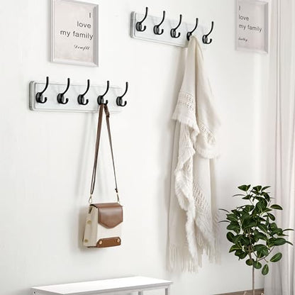 Dseap Coat Rack Wall: Patented, Heavy-Duty, 17.4" Long 5-Double-Hooks Wooden Wall Mounted Coat Rack Coat Hanger Hook Rail for Winter Coats Hat Jacket Clothing, White & Black - color: White & Black, size: L=17.4" (1pcs)