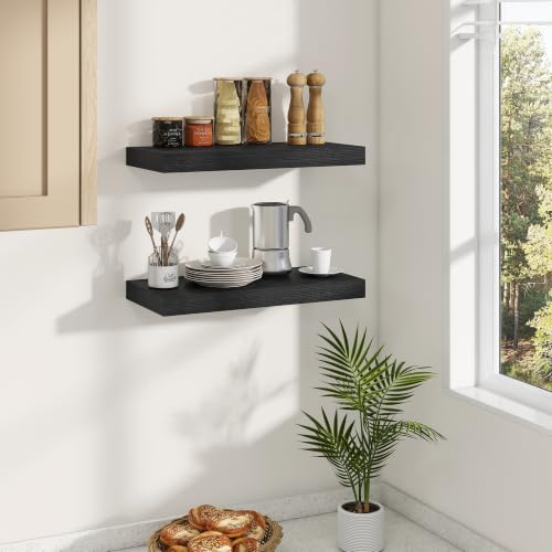 Dreamland 20 Inches Wall Mounted Wood Floating Shelves, Black, 2 Pack - color: Black, size: 20in