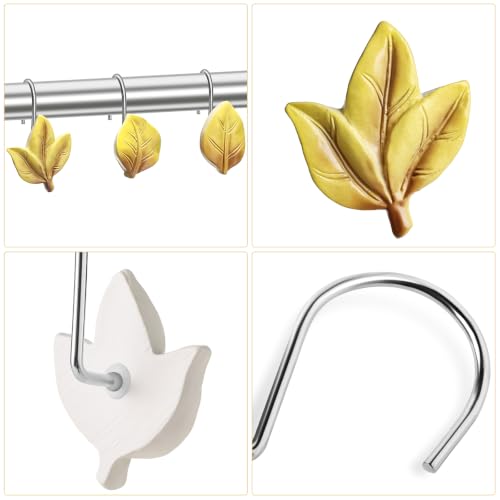 Yellow Plant Leaf Shower Curtain Hooks,Eucalyptus Bathroom Decor,12PCS - color: Yellow