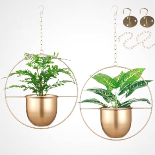 2 Pack Gold Hanging Planter with 5.5" Pot, Gold Plant Hanger - color: Gold X 2