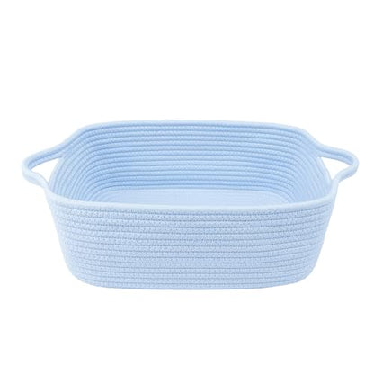 XUANGUO Medium Woven Cotton Rope Storage Basket with Handles, Blue - color: blue