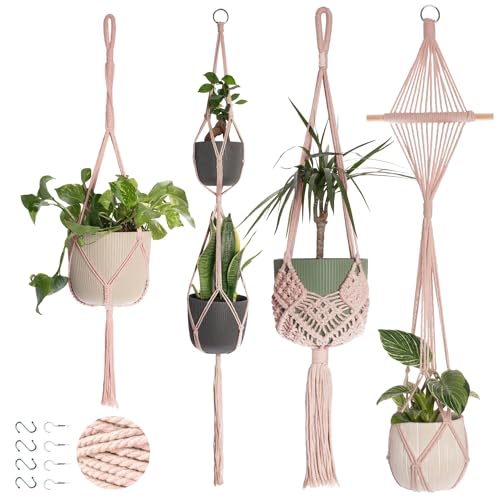 Nook Theory 4-Pack Macrame Plant Hangers with 8 Hooks - Hanging Planters for Indoor Plants, Boho Macrame Hangers Indoor Outdoor, Decorative Plant Hanger Indoor (Pearl) - color: Pearl 4-pack, size: 4 Pack