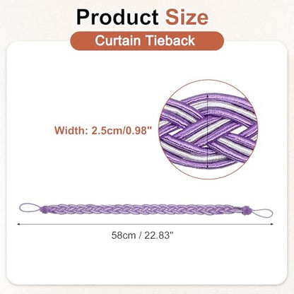 uxcell 4Pcs Curtain Tiebacks, 58cm/23 Braided Drapery Holdback Holder Decorative Rope Tie Back, Dark Purple/Mixed Silver - color: Dark Purple