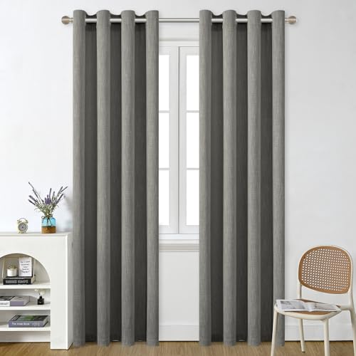 Linen Curtains 72 inch Length 2 Panels for Living Room 6ft Flax Linen Textured Thick Light Filtering Privacy Window Drapes Grommet Top for Bedroom Wrinkle Resistant Soft (52x72 Oyster Grey) - color: Oyster Grey, size: 52"W x 72"L (Pack of 2)
