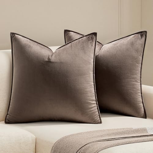 MIULEE Decorative Dark Coffee Velvet Throw Pillow Covers for Couch 16x16 in - color: Dark Coffee, size: 16" x 16" (Pack of 2)