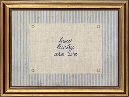 Vintage Gold Framed Wall Art, How Lucky Are We Quote Canvas, 16x24IN - color: blue, size: 24"L x 16"W