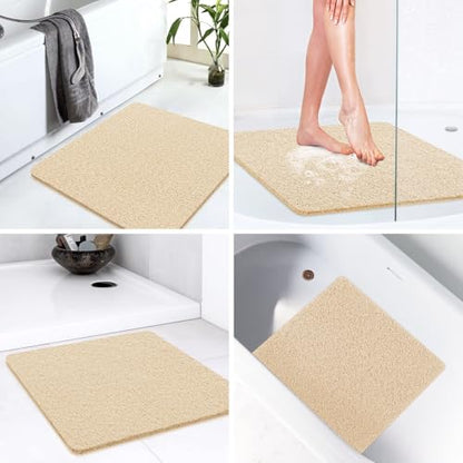 LuxStep Shower Mat Bathtub Mat Non-Slip Bath Mat with Drain, Quick Drying - color: Khaki, size: 24" x 24" (Rectangular)