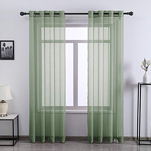 DONREN Sage Sheer Curtains 72 Inch Grommet 2 Pieces Faux Linen Voile Drapes Window Textured Sheer Curtains for Living Room Bedroom, 52 W x 72 L Inch Length - color: Sage, size: 52"W x 72"L (Pack of 2)