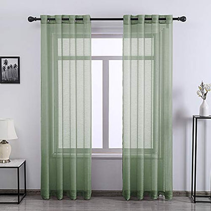 DONREN Sage Sheer Curtains 72 Inch Grommet 2 Pieces Faux Linen Voile Drapes Window Textured Sheer Curtains for Living Room Bedroom, 52 W x 72 L Inch Length - color: Sage, size: 52"W x 72"L (Pack of 2)