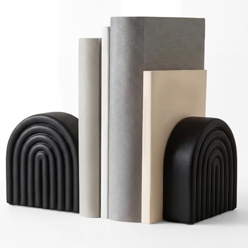 Black 2 Pcs Boho Arch Concrete Bookends for Shelves, Rainbow - color: Black, style: Rainbow
