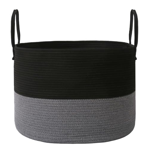 JMvicyroam 65L Extra Large Machine Washable Cotton Rope Blanket Basket - color: Black&Grey, size: 65L