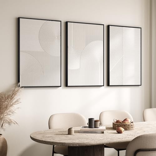 Large 3D Textured Modern White Abstract Wall Art for Living Room, 3 Piece - color: White --B, size: 24"w X 36"h X 3pcs