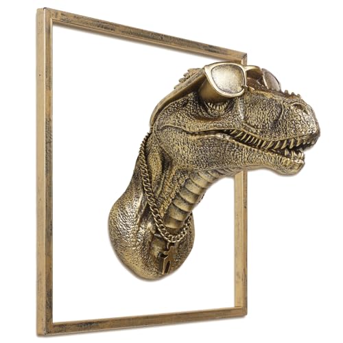 JJALIGHTS Exquisite Resin Animal Head Wall Dragon Sculpture (Gift Metal Frame) - Imitation Copper Vintage Decor for Living Room, Bedroom & Office | Decorative Wall Hanging Art (Dinosaur) - color: Dinosaur