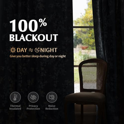 FMFUNCTEX Blue Blackout Floral Curtains, Bedroom, 100X84 Inches, 1 Panel - color: Blue, size: 100"W x 84"L (Pack of 1)