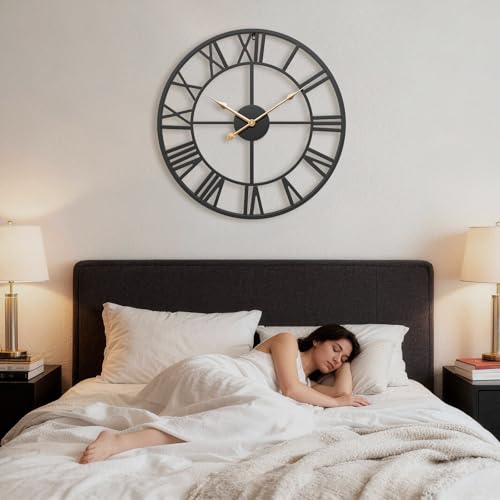 14 Inch Black Metal Roman Numerals Wall Clocks for Living Room - color: Black, size: 14 Inch