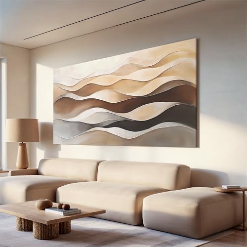 Abstract Art Decor Wavy Stripes Print Brown White Wall Art Painting 24"×48" - color: LAI-11A, size: 48"L x 24"W