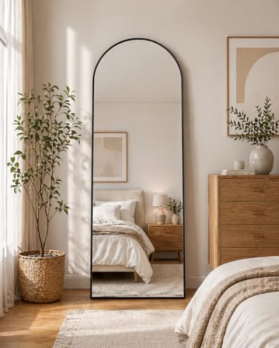 Full Length Mirror, 58.5"x18" Arched Floor Mirror, Black - color: Black, size: 58.5"L x 18"W