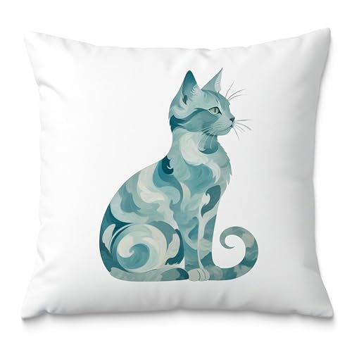 Abstract Blue Sea Cat Pillow Covers 18x18, Gifts for Cat Lovers Mom Lady Owners, Elegant Kitten Kitty Decorative Pillow Covers for Home Bedroom Living Room Decor, Pet Lover Gifts - color: Style20