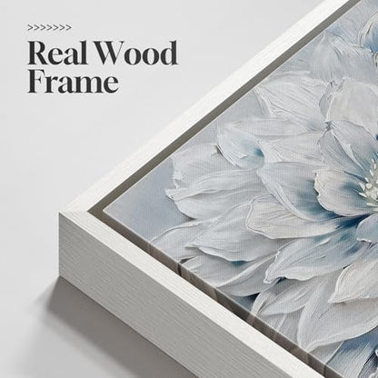 Framed Modern Blue and White Floral Wall Art for Bedroom, 24x36 Inch - color: Blue and White-B