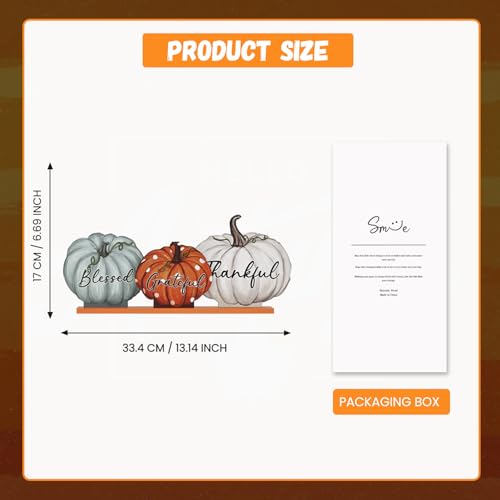 Smile Pumpkin Tiered Tray Sign Blessed Grateful Thankful Thanksgiving Wood - style: Thankful