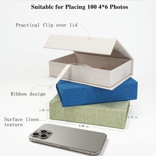 Vienrose Small Photo Storage Box, 4"x6", Linen Postcard Keeper, Grass Green - color: GrassGreen, size: 4"x6"