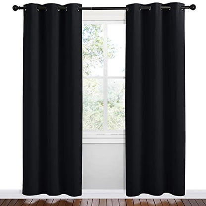 NICETOWN Bathroom Blackout Thermal Curtains, 2 Panels, 42 x 78-inch, Black - color: Black, size: 42"W x 78"L (Pack of 2)