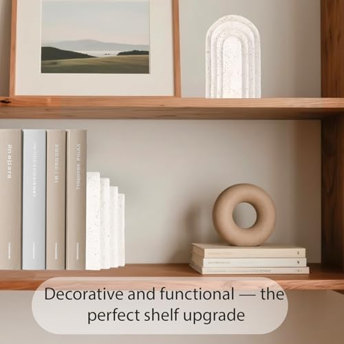 Heavy Duty Resin Bookends for Shelves - Modern Layered Arch Design, Aesthetic Home Decor,Stylish Decorative Book Ends