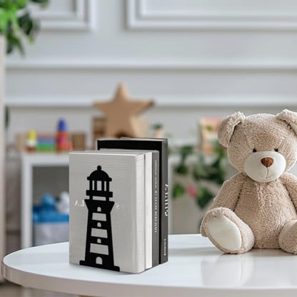 Peacoblue 5.3"x4.3"x7.9" Metal Bookends, Heavy Duty Book Ends for Shelves - style: Lighthouse