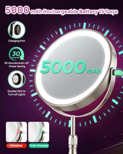 30X Magnifying Mirror with Lights, 8" Height Adjustable Makeup Mirror