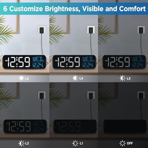 Peakeep Large Display Digital Alarm Clock for Bedroom with Date Day of Week - color: White and Blue