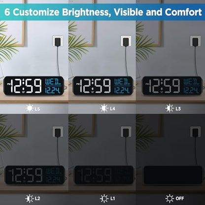 Peakeep Large Display Digital Alarm Clock for Bedroom with Date Day of Week - color: White and Blue