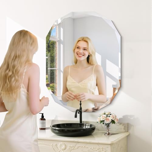 GLASHOM Frameless Mirrors for Bathroom 30x40 inch - size: 30"L x 40"W