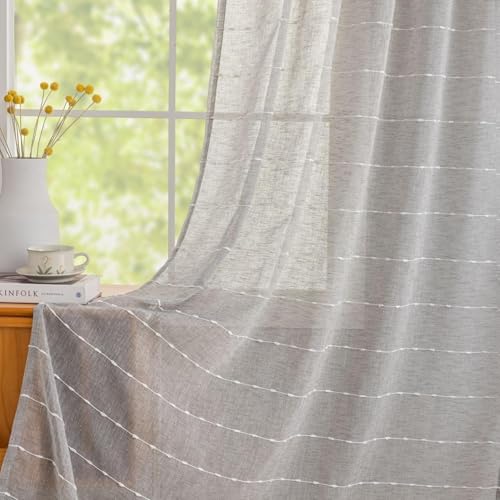Light Gray Striped Sheer Curtains 108 Inch, Light Filtering 2 Panels - color: Grey, size: 52"W x 108"L (Pack of 2)