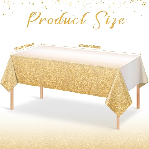 FunnyPars 3 Pack Ombre Gold Plastic Tablecloth for Parties, Gradient Yellow Gold Disposable Tablecloths for Rectangle Tables, Light Gold Table Cover for Wedding Birthday Anniversary Party, 54x108Inch - color: Gold, size: 108" x 54" (3 Pack)