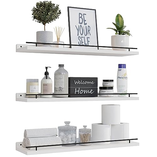 WOPITUES Floating Shelves 24 inch for Wall Decor Set of 3, Black and White - color: Black and White, size: 23.6 inch