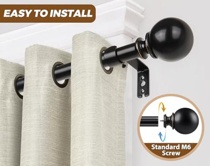 KAMANINA Black 2 Pack Curtain Rod 32 to 58 Inch with Round Finials - color: Black, size: 32-58"(2 Pack)