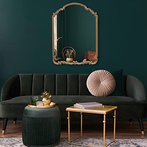 Wylde Iris English Estate Carved Arch Wood Wall Mirror, Mirror for Entryway, Living Room, Bathroom, Antique Gold, 22x30 - color: Antique Gold, size: 30"L x 22"W