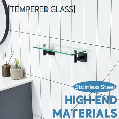 KOKOSIRI Bathroom Shelves Glass Floating Shelf 12-Inch for Bedroom Living Room Kitchen Hanging Rack Rustproof Wall Mounted Black 2 Pack B1105BK-L12-P2 - color: Matte Black, size: 12-Inch(2 Pack)
