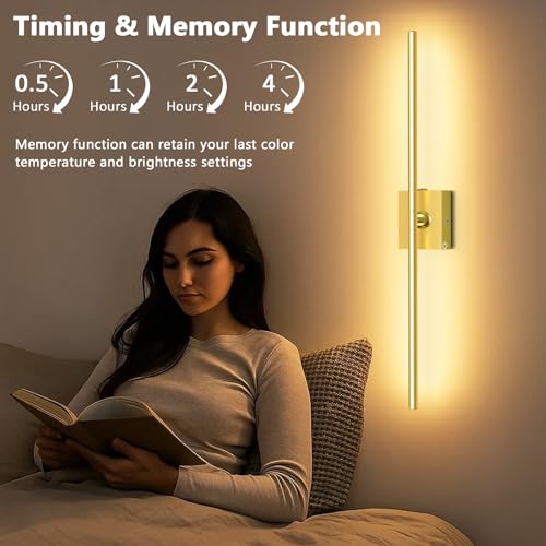 Eneru Battery Operated Wall Sconces Set of 2, Gold Wireless LED Wall Light - color: Gold, size: 2 Pack