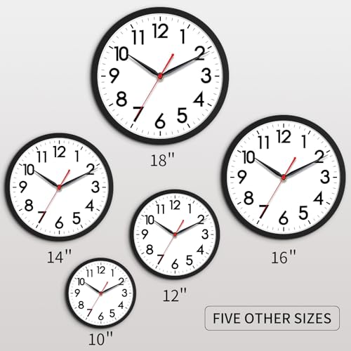 AKCISOT 18 Inch Wall Clock, Silent Battery Operated Analog Clock, Black - color: A_black, size: 18 Inch