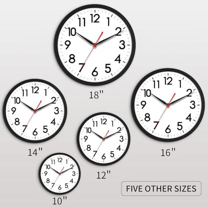 AKCISOT 18 Inch Wall Clock, Silent Battery Operated Analog Clock, Black - color: A_black, size: 18 Inch