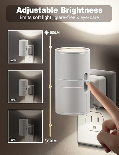 JandCase Night Lights Plug into Wall, Dimmable Night Light, Dusk to Dawn - color: White