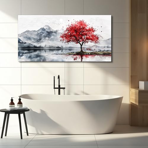 MHARTK66 Large Red Tree Mountain Canvas Wall Art for Living Room,24x48 Inch - color: Red Tree, size: 48"L x 24"W
