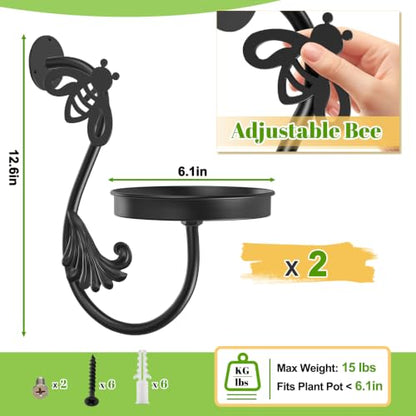 Metal Wall Plant Holder 2Pcs Indoor Outdoor Wall Flower Shelf - color: Black-Bees-2Pcs