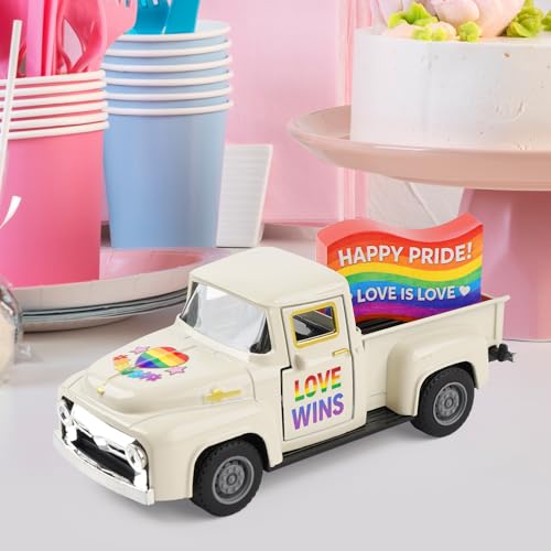 Pride Rainbow Truck Decor, LGBTQ Pride Month Decorations, Tiered Tray Decor, Love is Love Tabletop Centerpiece, Rustic Farmhouse Rainbow Home Kitchen Party Decor - color: Pride Day White