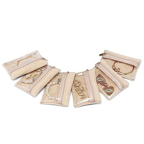 VLANDO Travel Jewelry Pouch, 6pcs Clear Velvet Zipper Bag - color: A.6 PCS