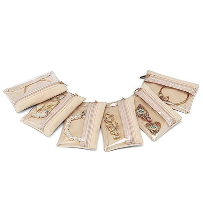 VLANDO Travel Jewelry Pouch, 6pcs Clear Velvet Zipper Bag - color: A.6 PCS