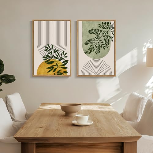 Framed Boho Neutral Botanical Canvas Wall Art for Living Room, 16x24 Inch - color: Green Yellow, size: 16" W x 24" H x 2Pcs